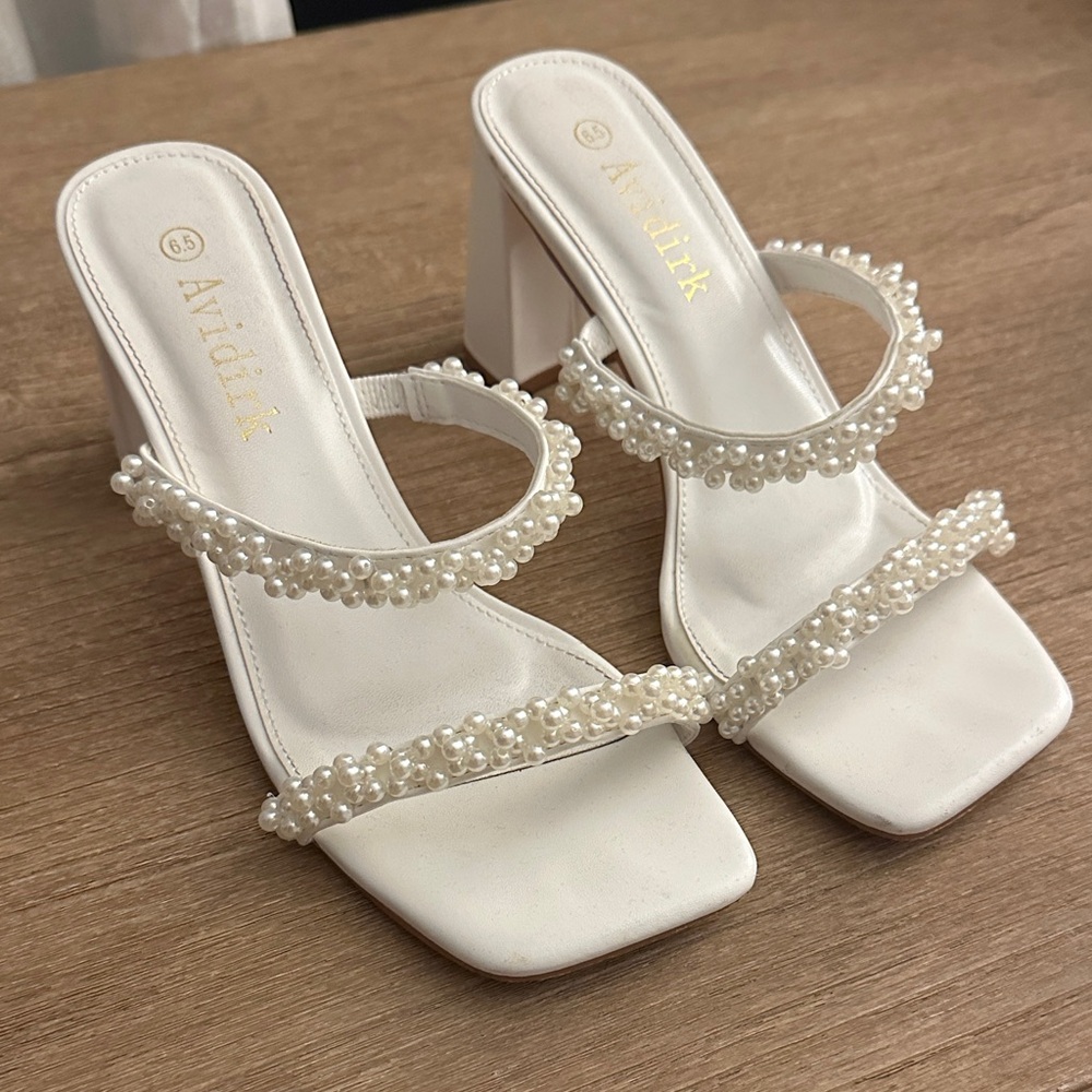 Pearl-Embellished White Heels perfect for bride to be!!